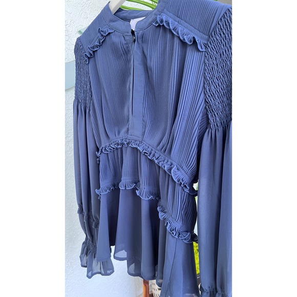 Cistar New York Blouse Ruffles Smocked Waist Balloon Sleeves Pleated Blueberry S - Picture 7 of 17